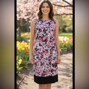 J.Jill Wearever dress liberty Floral Sleeveless pink black soft jersey knit